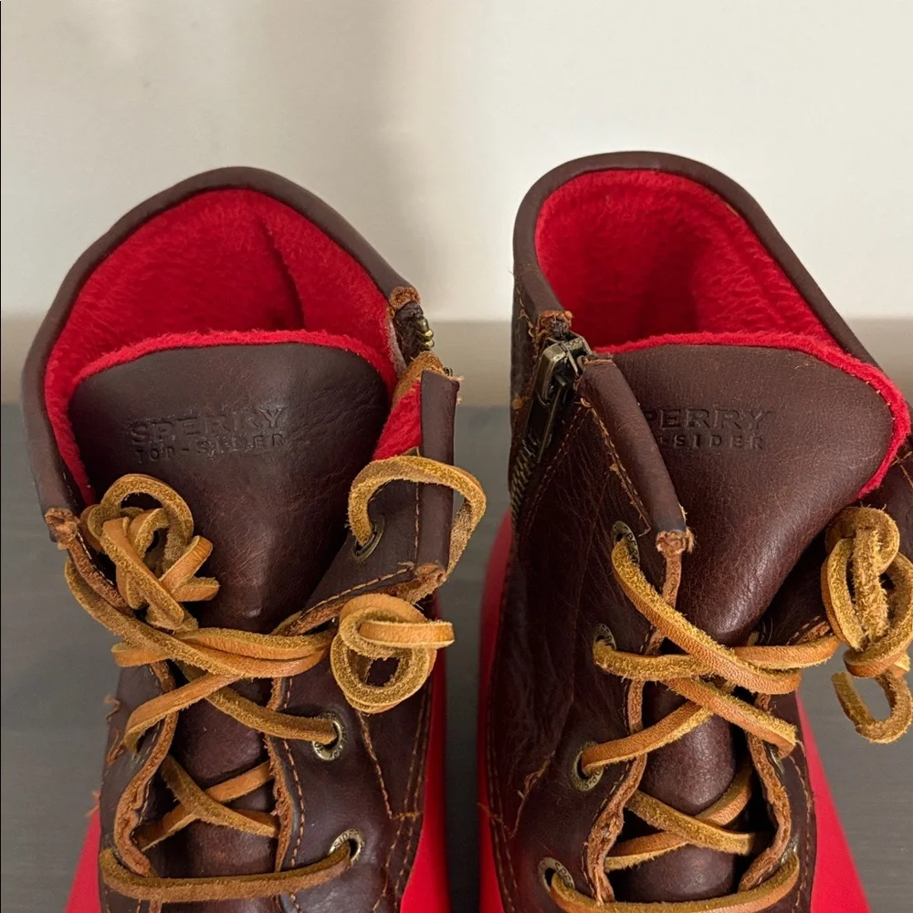 Sperry‎ Women’s Waterproof Duck Boots Red Brown Leather Fleece Lined Size 8
